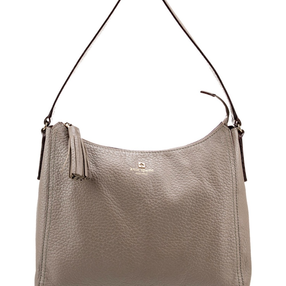 Kate Spade Neutral Grayish Tan Leather Shoulder Bag with tassel